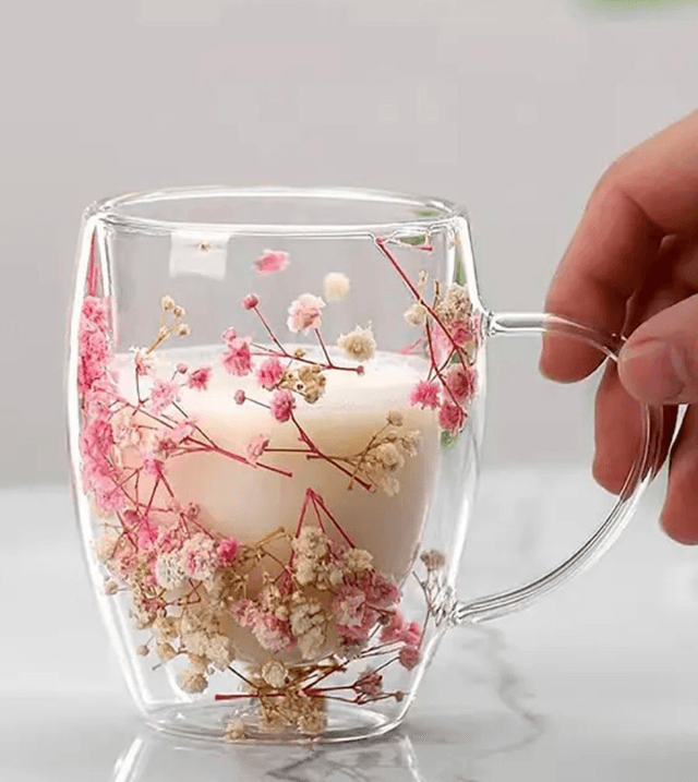 Tasse Double Parois Fleurs Séchées 